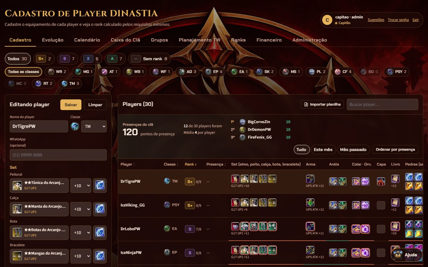 O sistema com o emblema e as cores vermelhas e douradas do clã DINASTIA